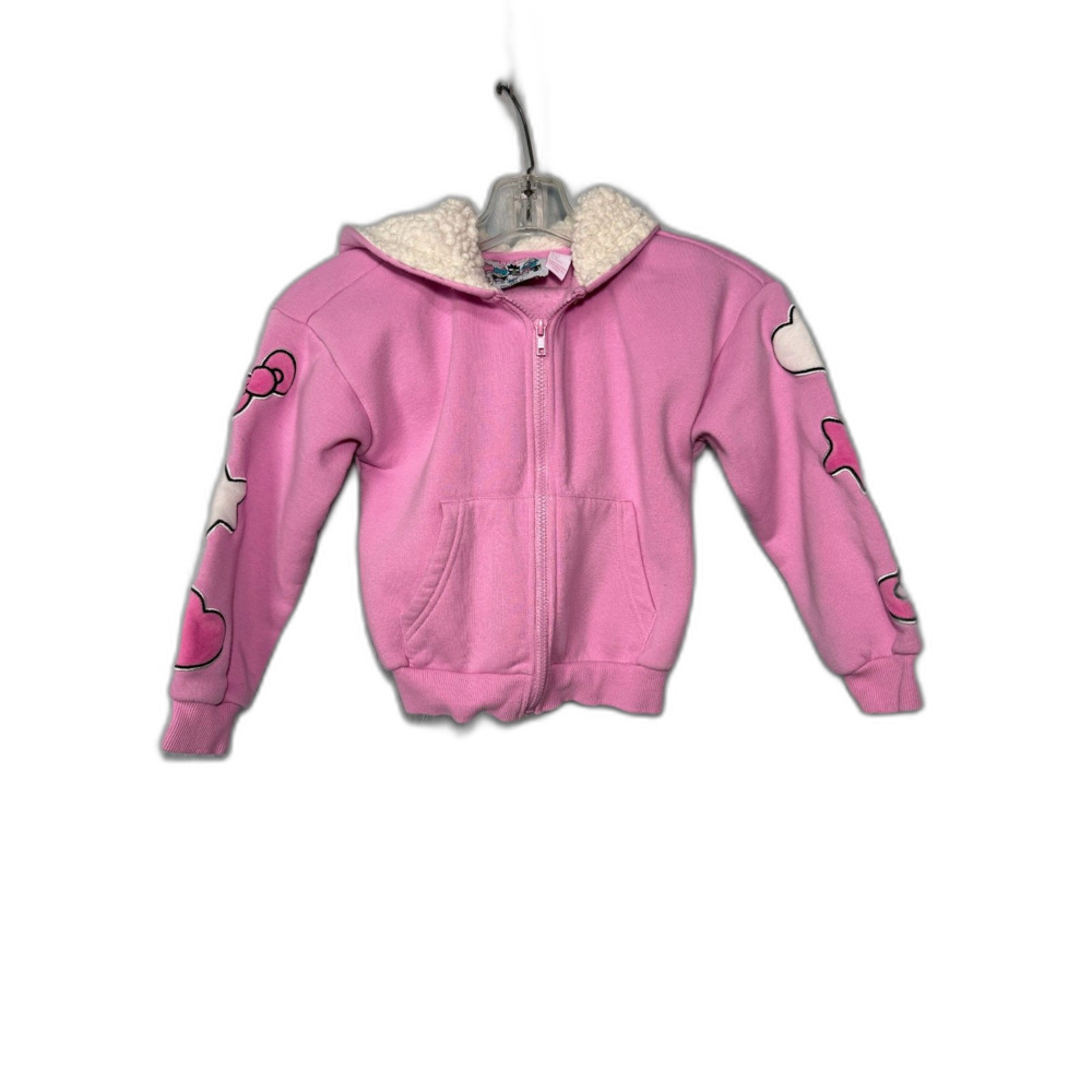 Vintage Hello Kitty x Forever 21 Pink Sherpa-Lined Heart Zip-Up Hoodie Size 5/6